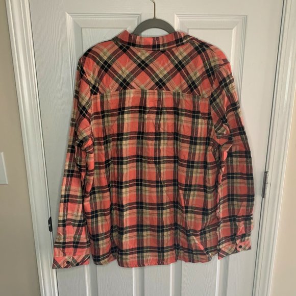 l. Luna 3X Coral Black Plaid faux shearling lined Plaid shirt NEW - Picture 2 of 4